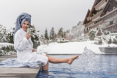Woman in a whirlpool in winter.